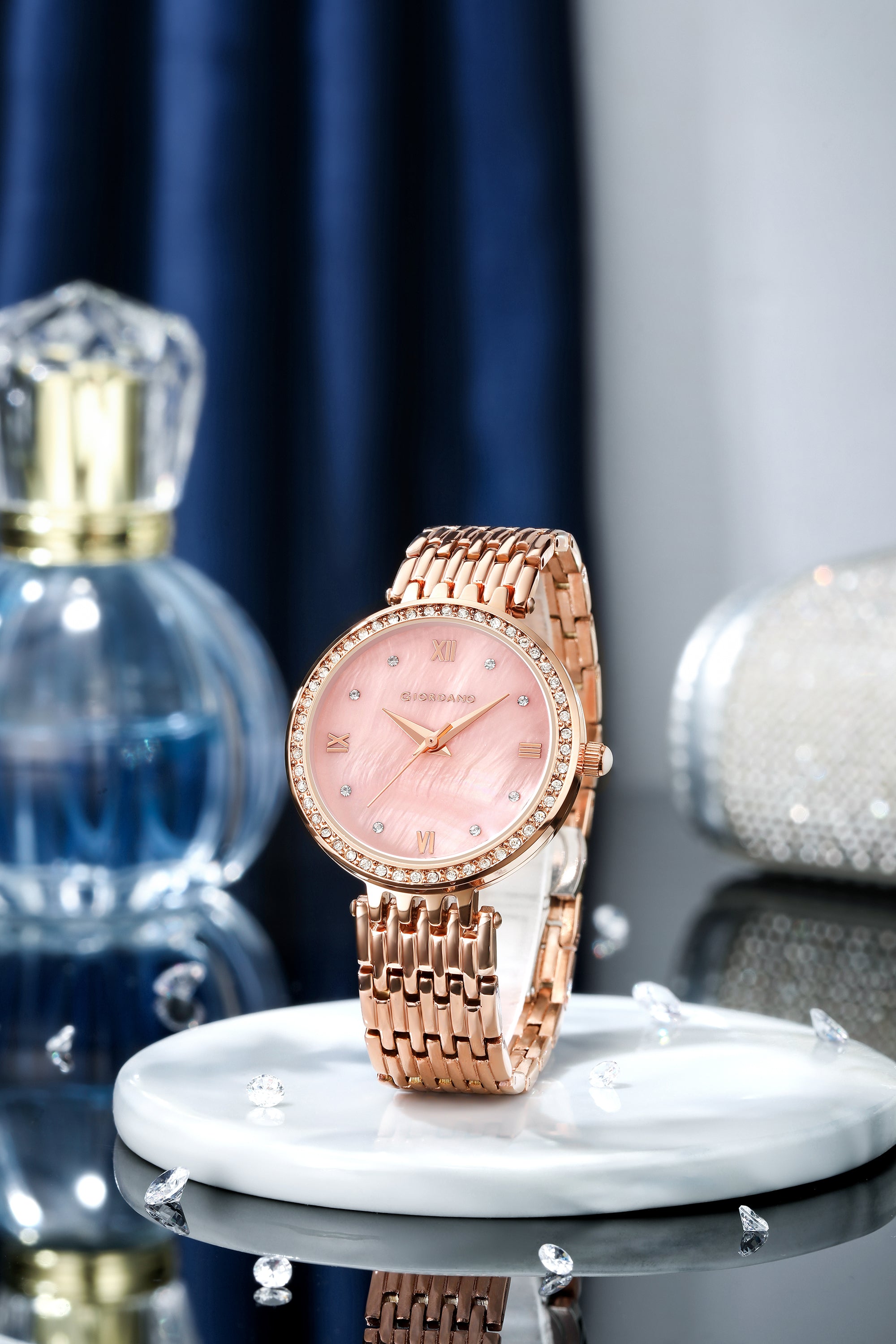 Giordano Analog Watch for Women with Stainless Steel Strap and Crystal Embellished Bezel, Roman Numerals | A2060-33